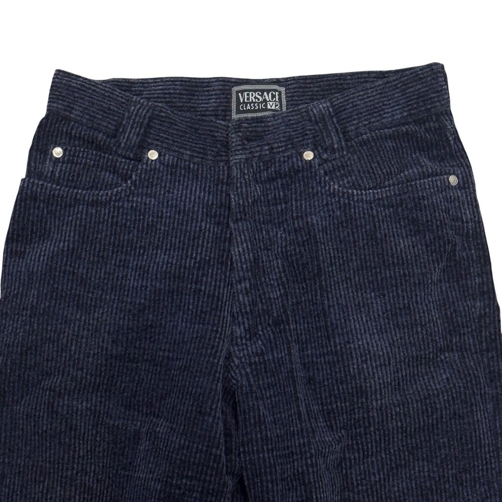 Versace Classic V2 Vtg Women's Sz 28 Navy Blue Corduroy Straight Leg Pants Italy